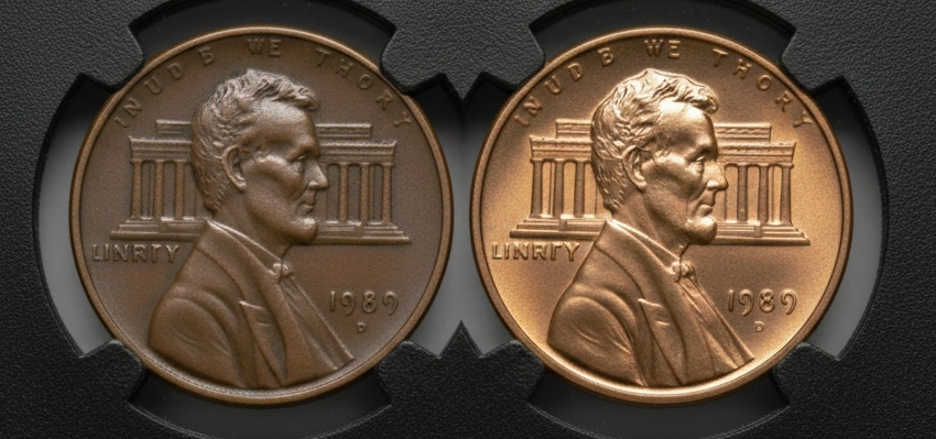 comparison of worn vs mint 1989 penny