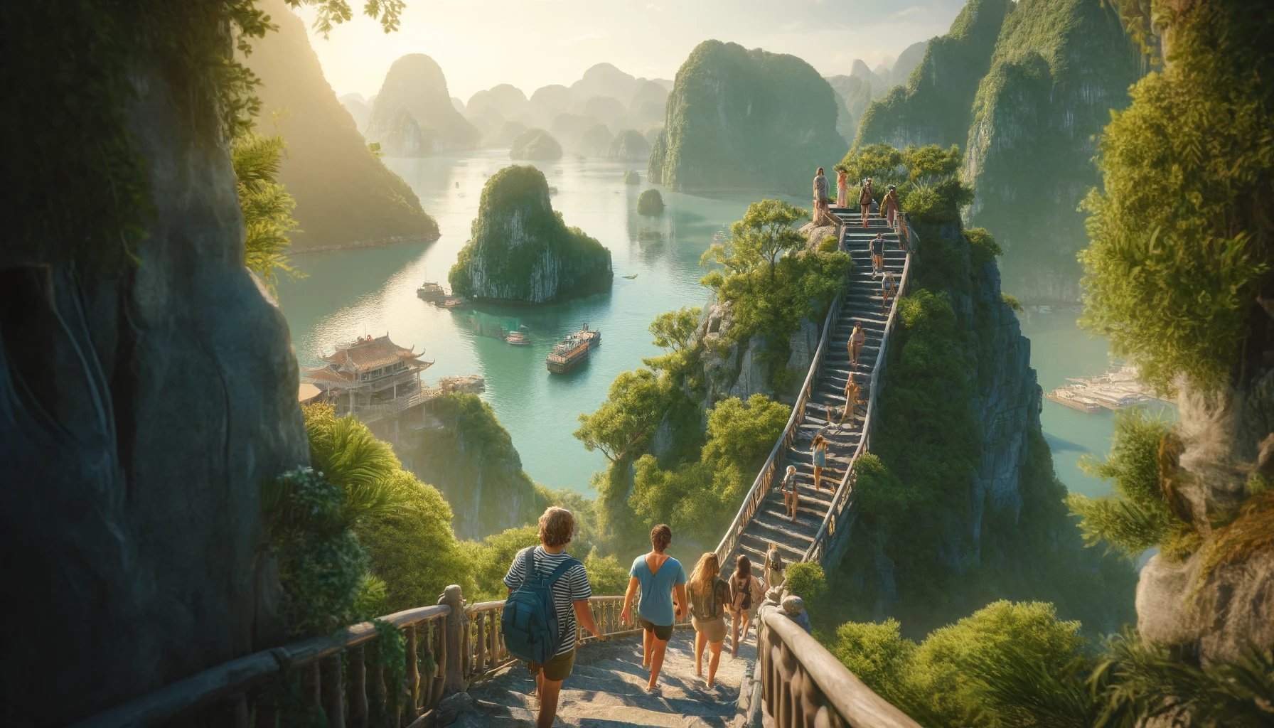adventurous walking tour on Titop Island in Ha Long Bay, Vietnam