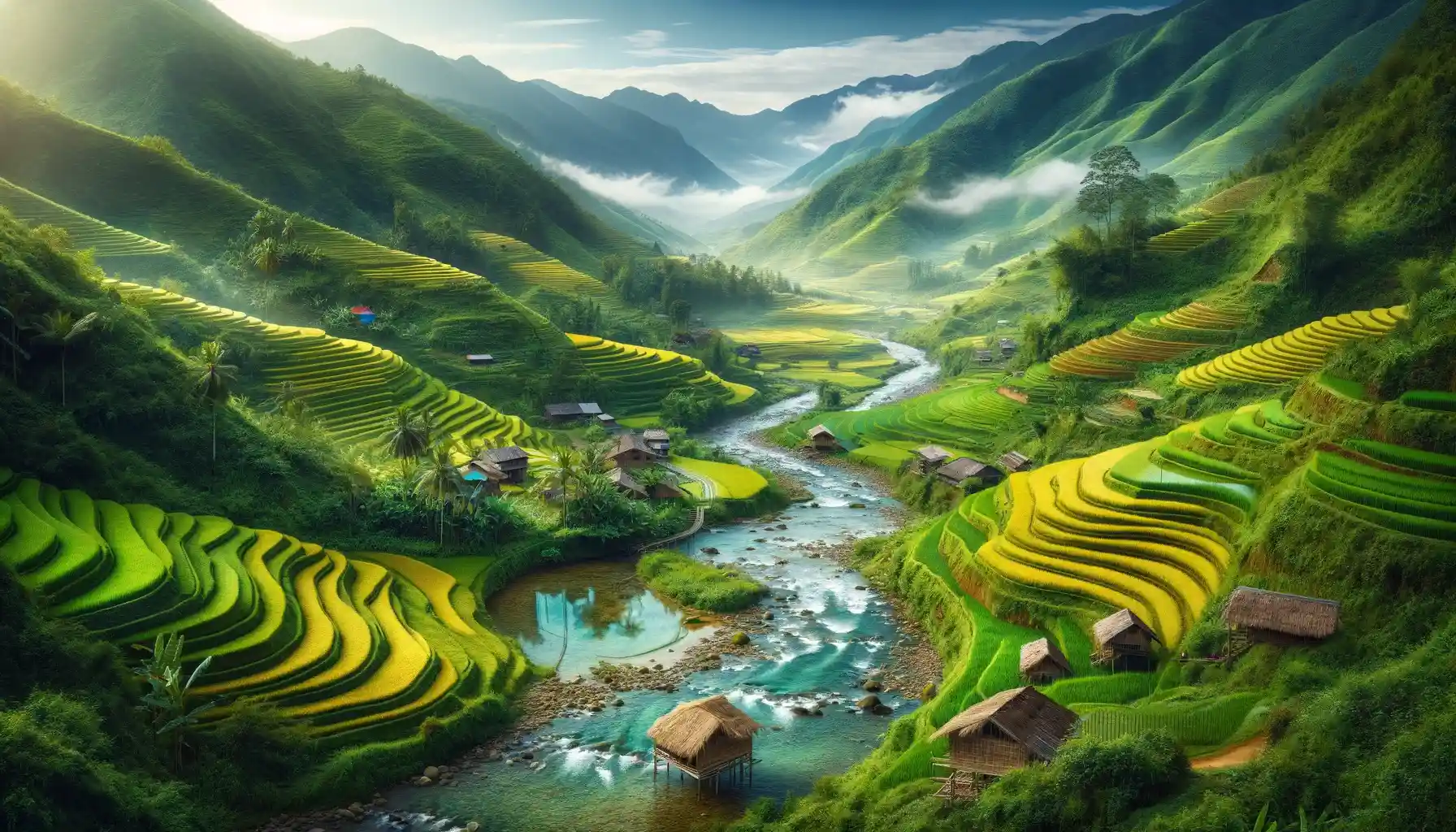 the serene and picturesque landscape of Pu Luong Nature Reserve in Vietnam.